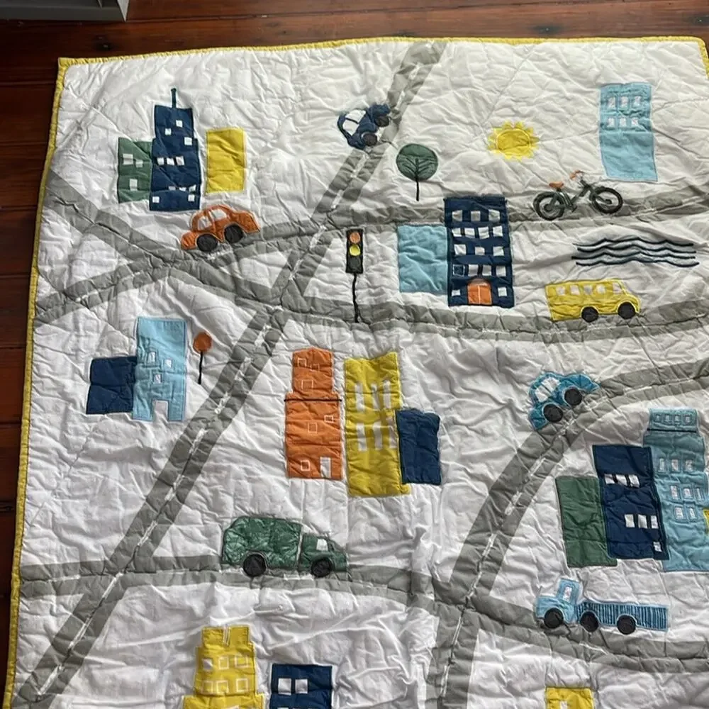 Crate & Kids Crate & Barrel city roads cars applique crib kids quilt blanket